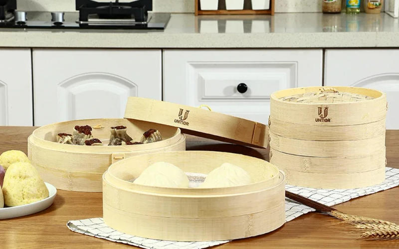 Description Picture 3 of itemBamboo Steamer Basket with Lid Dumpling Steamer Basket Chinese Steamer Basket Bamboo Steamer for Cooking Bao Buns Steam Basket