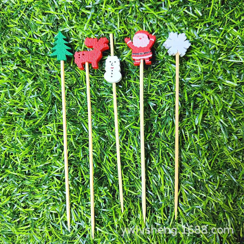 Description Picture 6 of item50pcs Christmas Bamboo Skewer Cocktail Picks Cupcake Topper Disposable Food Dessert Toothpicks Fruit Sticks Party Supplies