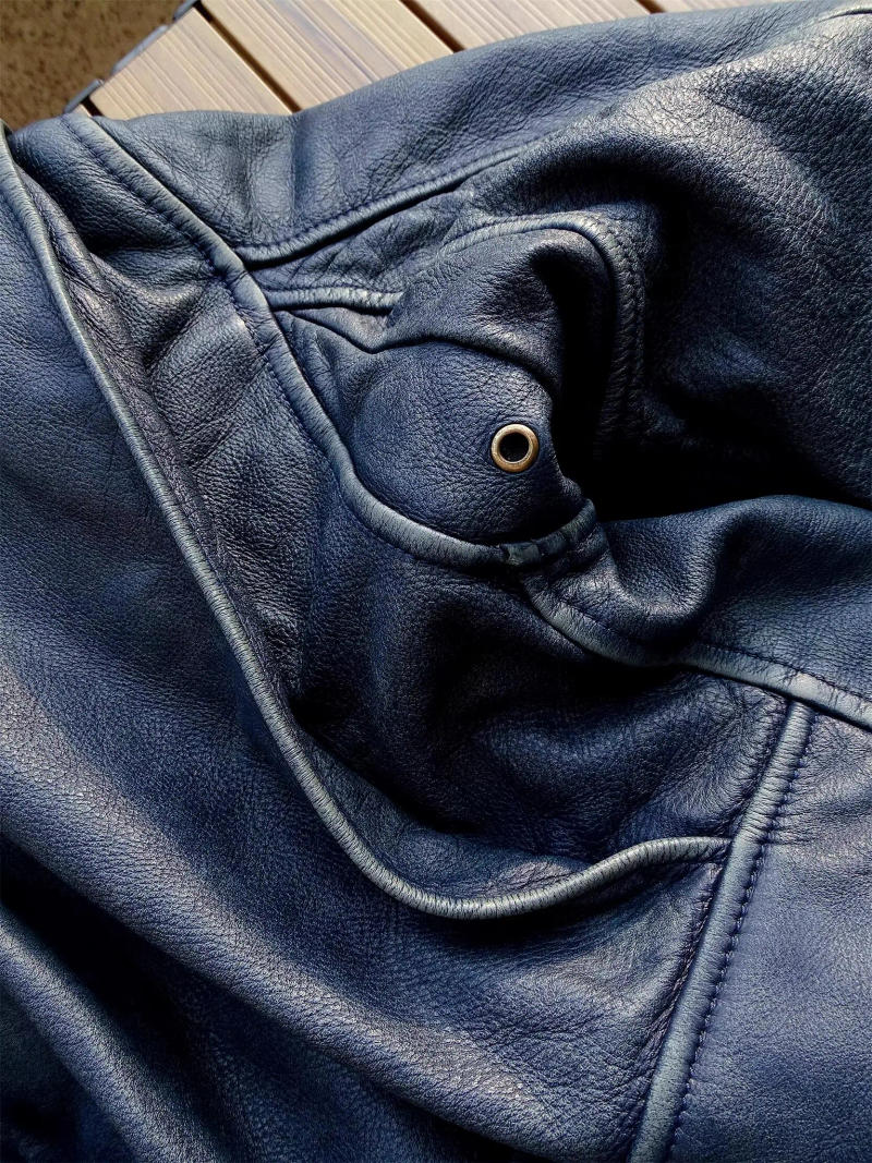 Description Picture 5 of itemFree shipping.5XL Vintage indigo leather jacket.natural real soft cowhide coat.Classic Air Force G1 leather cloth.quality wear