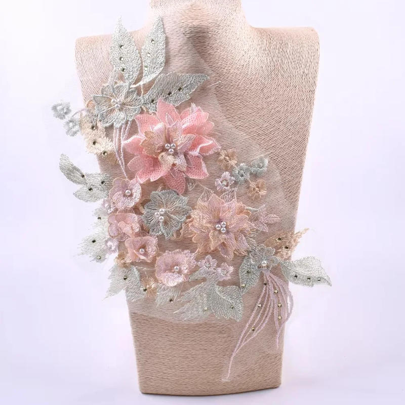 Description Picture 5 of itemElegant Embroidery Bead Patches Three-dimensional Polyester Clothing Applique Delicate Flower Embroidered Patches Bridal Wear