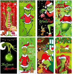 Merry Christmas Door Cover Backdrop Christmas Winter Holiday Birthday Party Background Indoor Outdoor Porch Sign Decor Supplies