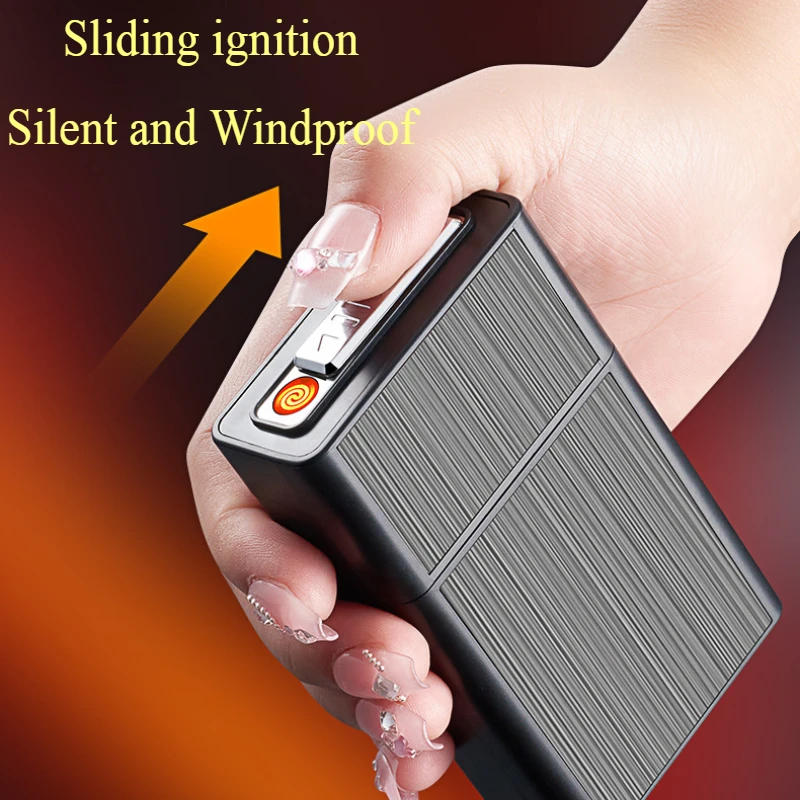 Description Picture 4 of itemCigarette Case Lighter 20Pieces Aluminum Alloy Cigarettes Case Rechargeable Tungsten Wire Windproof Lighters&Smoking Accessories