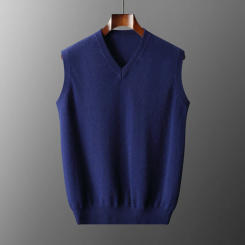 Autumn/Winter Men's New 100% Cashmere Cold Resistant Knitted Apparel V-neck Solid Vest Pullover Soft Blouse