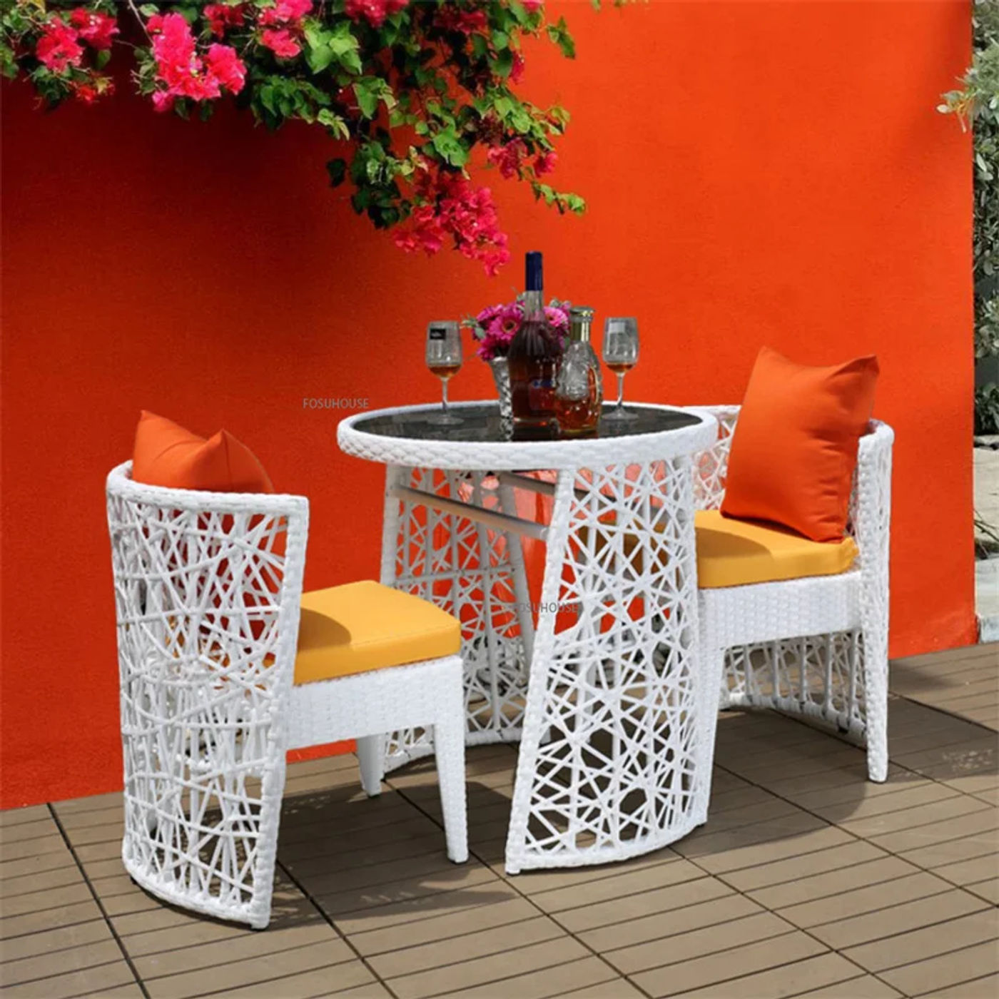 Description Picture 5 of itemNordic Rattan coffee table Chairs Combination Light Luxury Outdoor Courtyard Garden Rattan Chair Save Space Three-piece Set Z