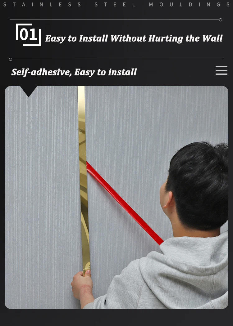 Description Picture 6 of item2.44M Wall Decor Mirror Sticker Stainless Steel Flat Decorative Lines TV Wall Ceiling Metal Edge Strip Trim Decals Self-adhesive