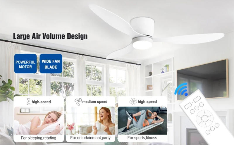 Description Picture 4 of itemModern Ceiling Fan with LED Light, DC Motor, Large Air Volume, Remote Control for Kitchen, Bedroom, Dining Room, Patio