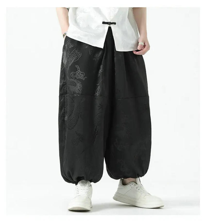 Description Picture 5 of itemStreetwear Jogger Pants Men Wide-leg Trousers Elastic Waist Pants Oversized Vintage Casual Harem Pants Male Summer Loose 5XL