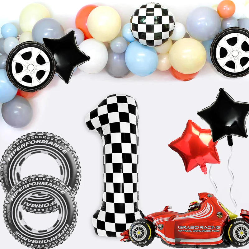 Description Picture 3 of itemRacing Car Birthday Formula 1 Decoration Foil Checkerd Number Balloon Set Racetrack Pennant Boys Race Car motorcycle Party Favor