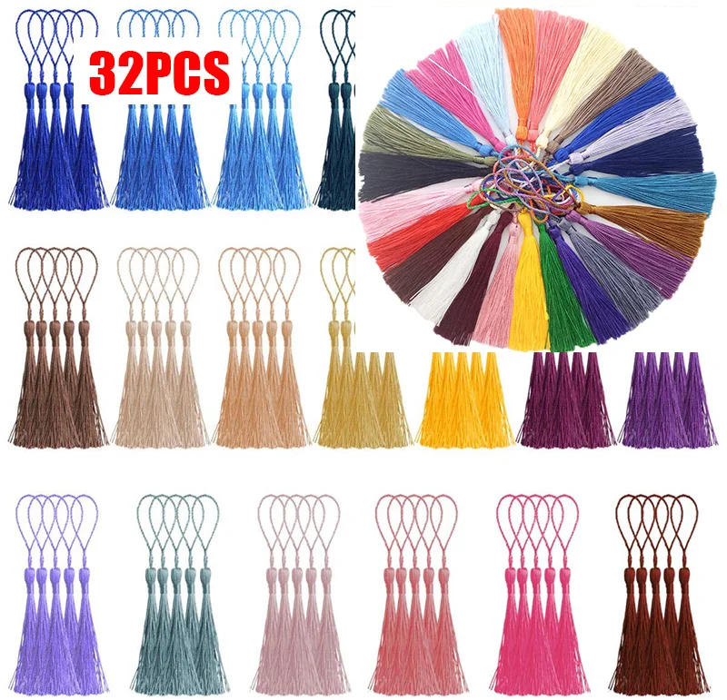 Description Picture 2 of item32Pcs 13cm Hanging Rope Bookmark Tassels Fringe Brush Silky Tassels Handmade Craft For DIY Jewelry Making Accessories