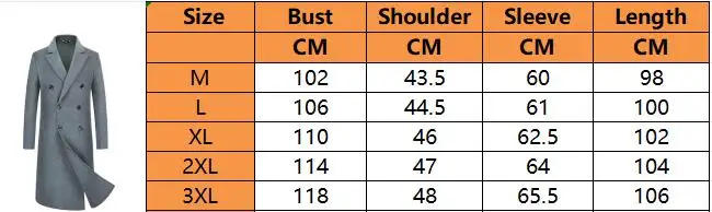 Description Picture 2 of itemWinter Wool Coat Men Business Casual Korean Fashion Long Trench Coat Men Solid Thick Double-breasted Wool Coats Outwear Men 2024