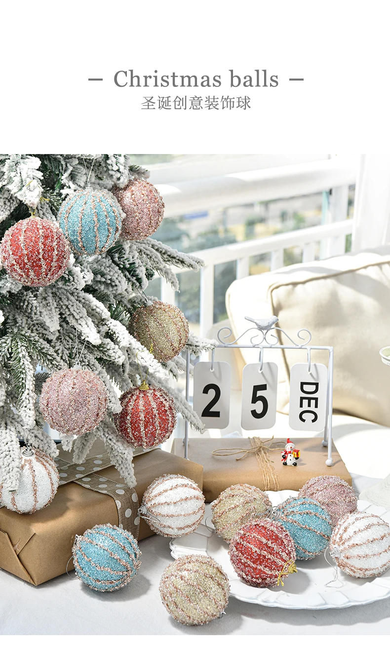 Description Picture 2 of itemChristmas Hanging Ornaments Colorful Ball Glitter Rose Gold White Red Xmas Tree Decoration Foam Ball Pendants Xmas New Year 2025