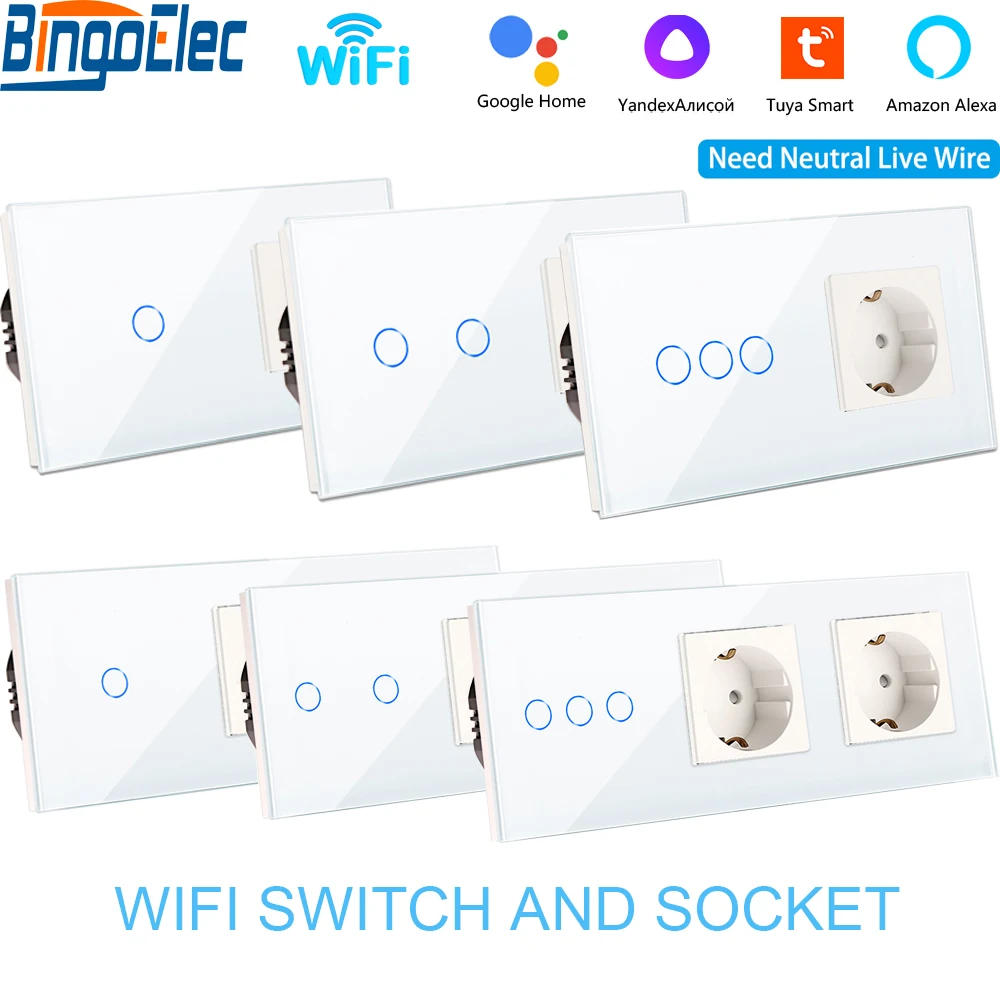 Description Picture 2 of itemWiFi Tuya Smart Touch Switch with Wall Electrical Socket EU Standard Zero Fire Line Voice Control Alice Smart Life Tuya App