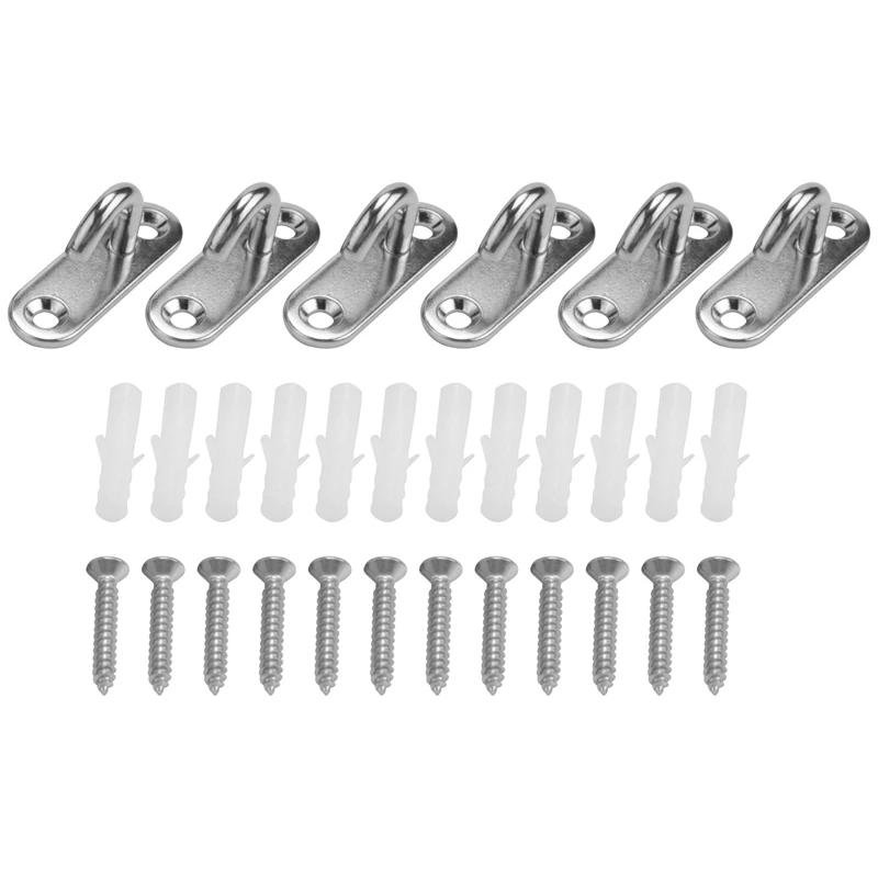 Description Picture 2 of item6 Pack Stainless Steel Ceiling Hooks M5 Oval Open Hooks Pad Eye Plate Anchor Screw Wall Mount Hook For Plant Basket