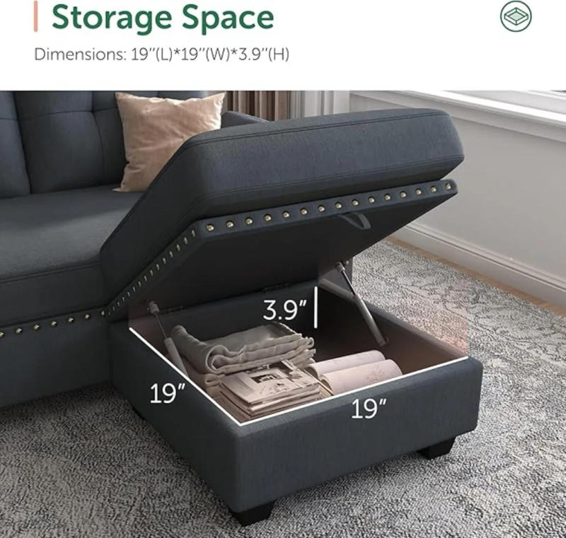 Description Picture 6 of itemConvertible Sectional Sofa L Shaped Couch Reversible Sectional for Small Apartment Bluish Grey furniture living room