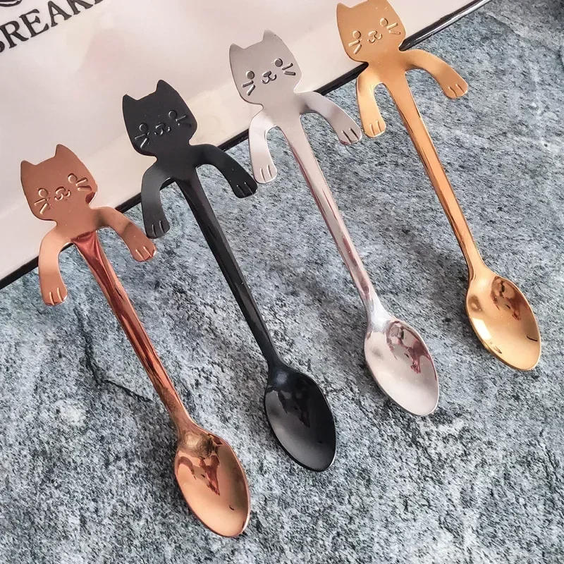 Description Picture 2 of itemStainless Steel Cat Coffee Spoon Mini Cute Cat Shaped Teaspoons Ice Cream Dessert Spoons Scoops Kitchen Tableware Gadgets