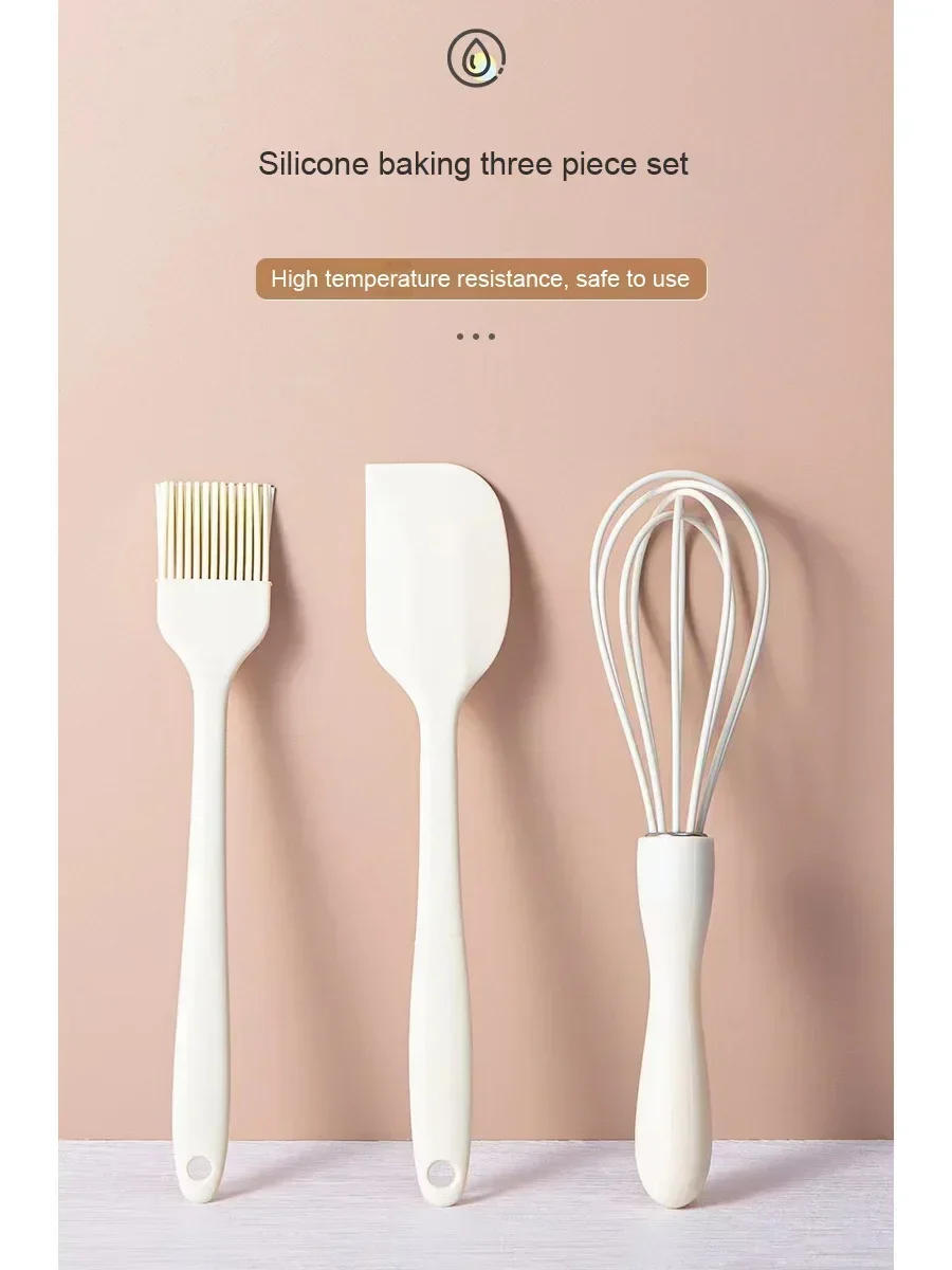 Description Picture 2 of item3 Pieces Baking Set Food Grade Silicone Heat Resistant Cream Scraper Egg Beater Grease Brush Kitchen Cake Baking Tools