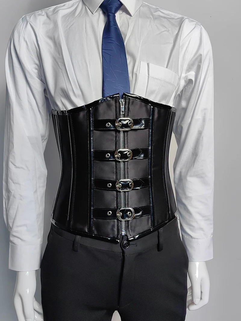 Description Picture 5 of itemMen Corset Waist Trainer Steel Bones Lace Up Tight Tops Tummy Control Medieval Body Shaper With Zipper