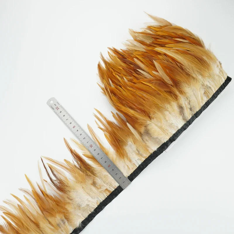 Description Picture 3 of item1Meter Natural Peacock Rooster Cock Pheasant Feathers on Tape Clothes Tassel Fringe Trim Fabric Sewing Carnival Wedding Dress