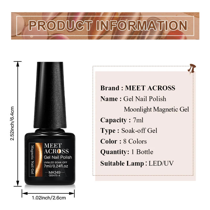 Description Picture 3 of itemMEET ACROSS 7ml Moonlight Magnetic Gel Nail Polish Autumn Maillard Colors Cat Eye Gel Soak Off UV Gel Semi-Permanent Nail Art