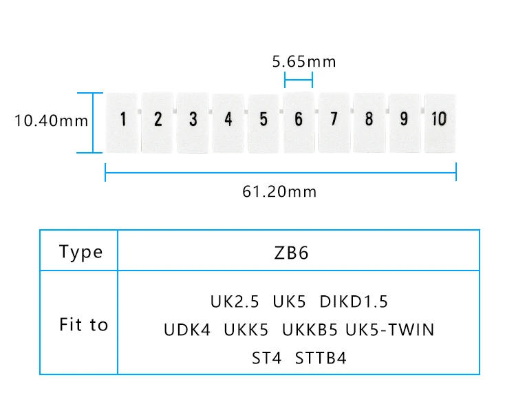 Description Picture 6 of itemZB5 Marker Strips With Numbering With Blank For UK3N MBKKB2.5 UKK3 UKKB3 And ST2.5 And PT2.5 DIN Rail Terminal Block 10Pcs