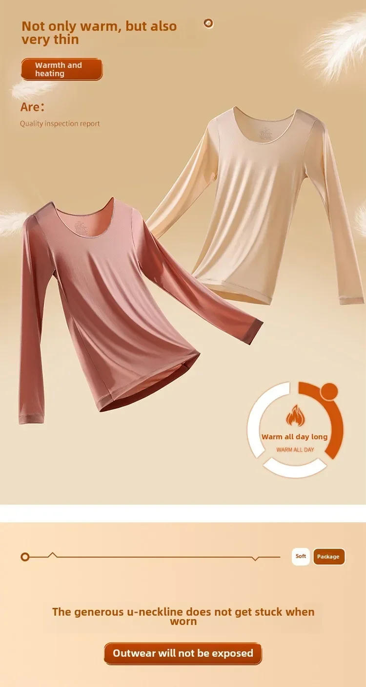 Description Picture 5 of item2PCS Thermal Underwear Sets for Woman Autumn Winter Bottoming Shirt Long-sleeved T-shirt Thin Thermal Top Women's Thermal Skin