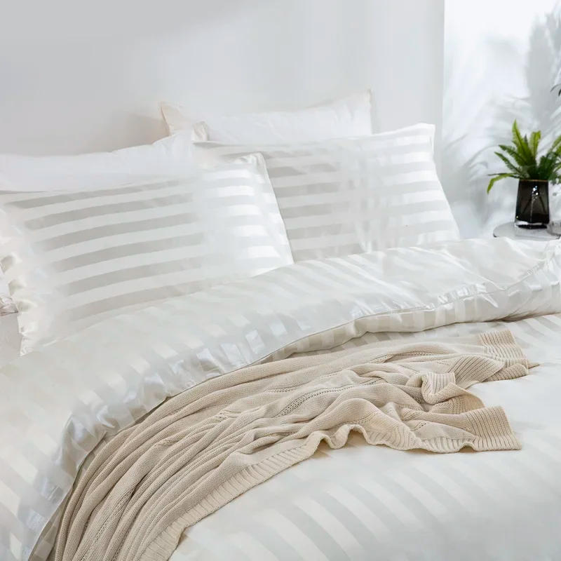 Description Picture 4 of itemSatin Striped Duvet Cover Twin/Full/Queen/King/Single/Double Size Set, Luxury Silky Like Khaki Stripe Duvet Cover Bedding Set