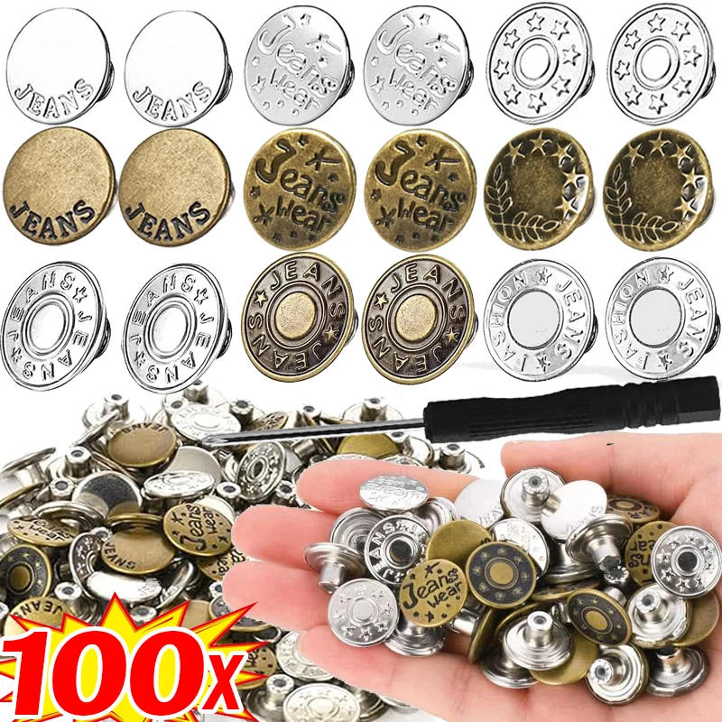 Description Picture 4 of item10/100Pcs Jeans Buttons Replacement No Sewing Buttons Adjustable Waist Tightener Repair Kits Pants Pins DIY Sewing Accessories