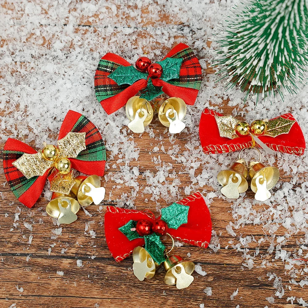 Description Picture 5 of item4Pcs Red Christmas Bow with Bell Xmas Tree Wreaths Hanging Pendant Mini Bowknot Ornament DIY Crafts Gift New Year Decorations