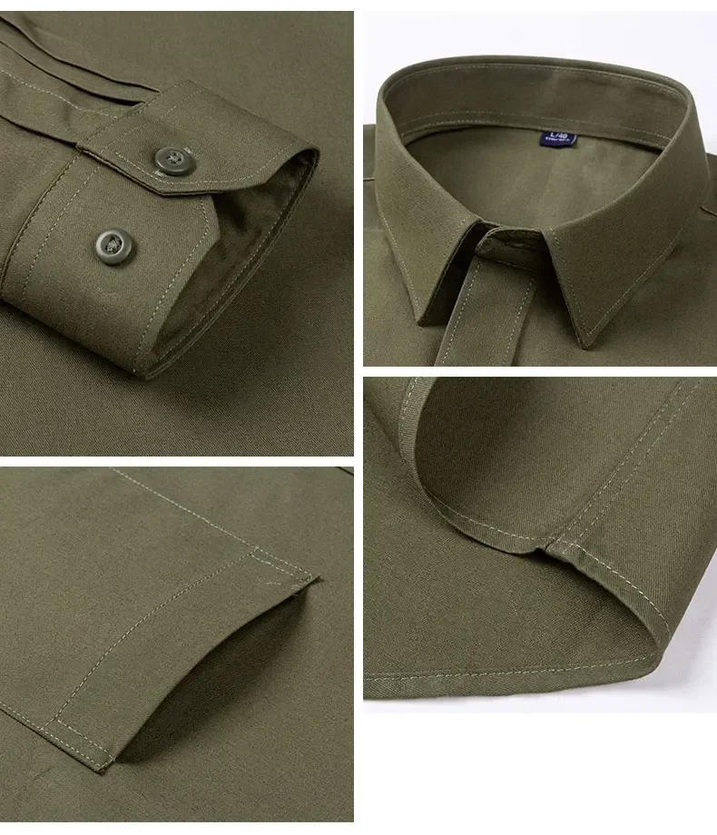 Description Picture 4 of itemHigh Quality Cotton Men Dress Shirts Long Sleeve Middle-aged Luxury Plain Color Business Casual Social Male Shirt Regular Fit