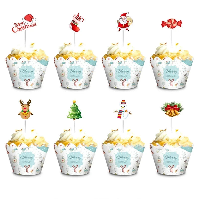 Description Picture 4 of item16/48Pcs Cartoon Christmas Cake Topper Santa Claus Xmas Tree Cupcake Topper for New Year Party Xmas Cake Decoration Noel Navidad
