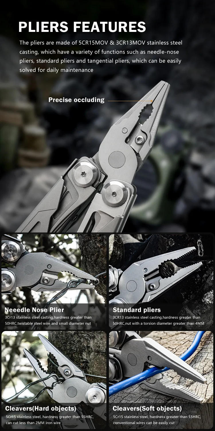 Description Picture 5 of itemMultitool Pliers Durable Metal with Sharp Blade Multi-Tool with Regular Pliers Wire Cutter Screwdrivers Scissors for Outdoor Use