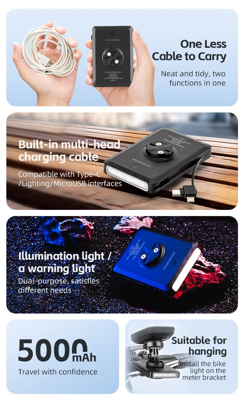 Description Picture 4 of itemROCKBROS Bike Light With Built In 5000mAh Batter Bicycle Light Type-C Charging Waterproof Cycling Lamp Handlebar Flashlight