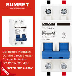 DIHOOL Battery DC Circuit Breaker 12V 24V 48V 72V 96V 6A10A 16A 20A 32A 40A 50A 63A B Curve Overload Short Circuit Protector