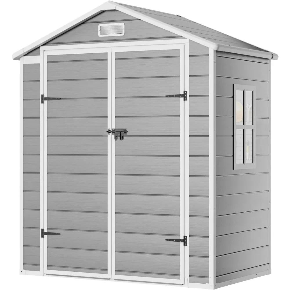 Description Picture 2 of item6x3 FT Resin Storage Shed, Waterproof Sheds & Outdoor Storage with Double Lockable Doors, Tool Shed for Garden, Patio, Backyard