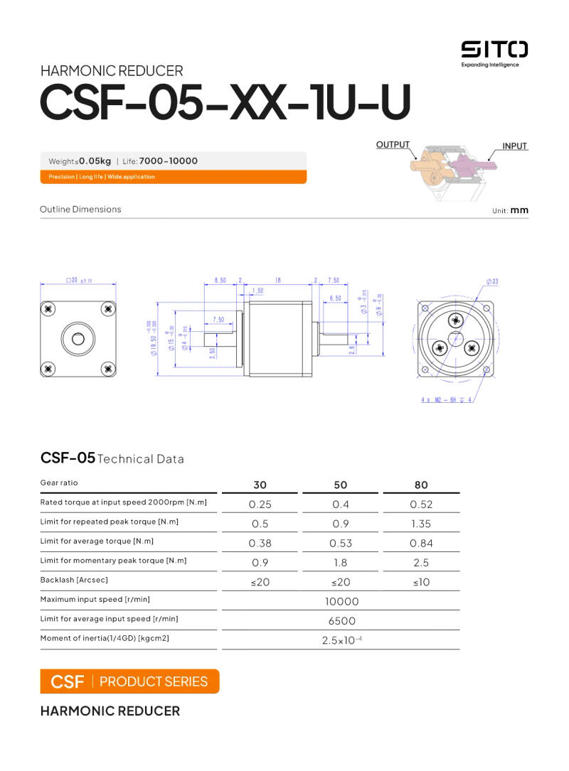 Description Picture 2 of itemSito CSF05 Micro Step-down Gearbox Compact Servo Motor Speed Reduction 50:1 Industrial Harmonic Reducer for Robot Finger