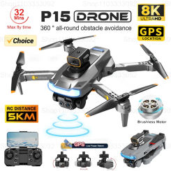 P15 Drone With 8K HD Camera Professional Dual GPS Camera Dron Optical Flow Localization Obstacle Foldables Avoidances Quadcopter