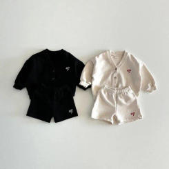2025 Spring New Baby Long Sleeve Clothes Set Infant Girl Cotton Letter Cardigan + Shorts 2pcs Suit Toddler Boys Casual Outfits