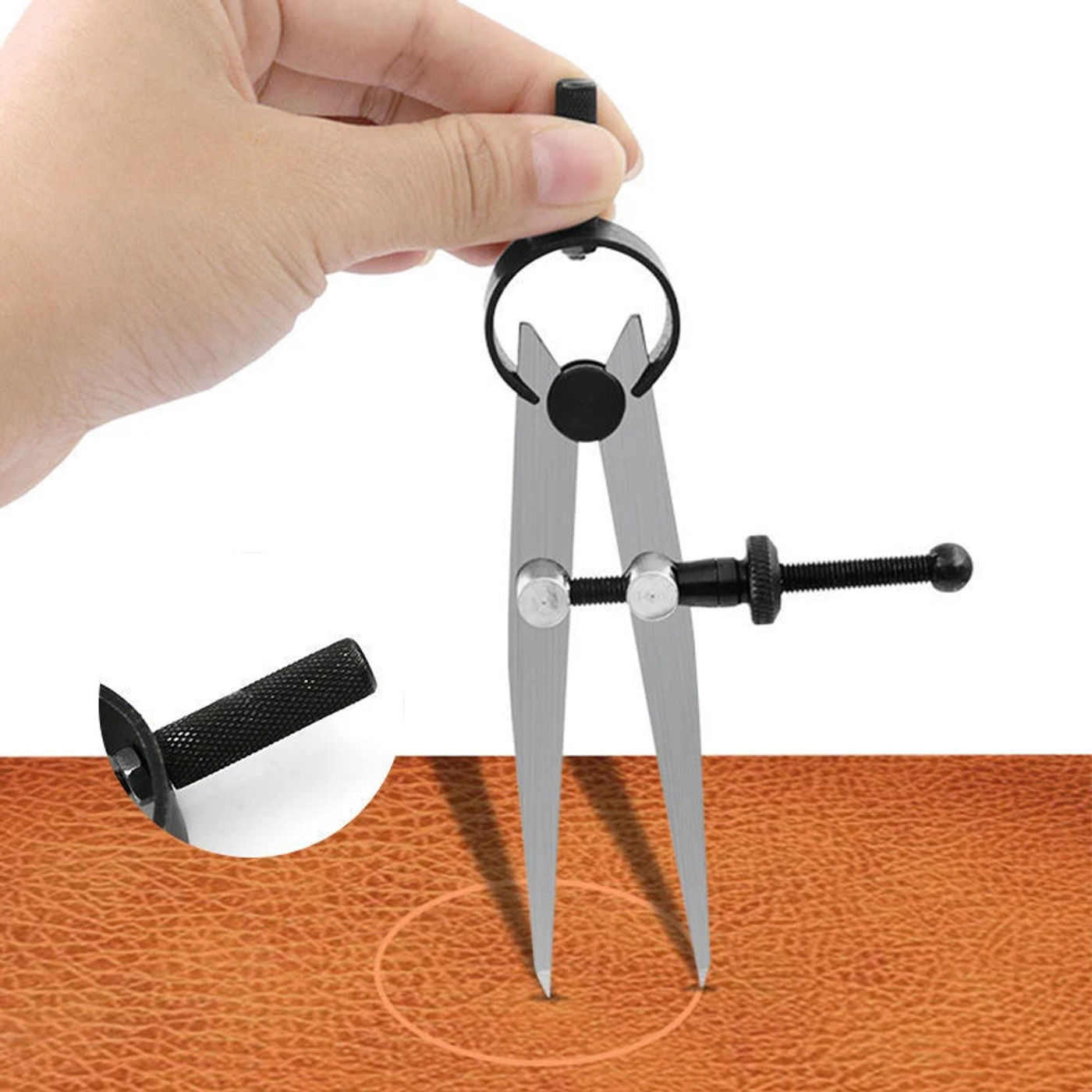 Description Picture 5 of itemAdjustable Leather Compass Lockable Carbon Steel Divider Wing Creaser DIY Leathercraft Rotating Line Scribing Gauge Caliper Tool