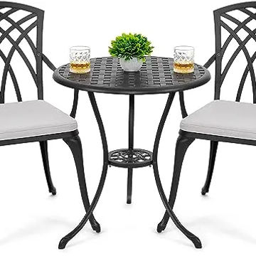 Nuu Garden Patio Bistro Sets 3 Piece Cast Aluminum Bistro Table and Chairs Set with Umbrella Hole Bistro Set of 2 for Patio Back