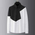 Brand Autumn Black White Patchwork Men's Long Sleeved Shirt Luxury Men's Casual Business Shirt cotton Social Party Tuxedo Blouse