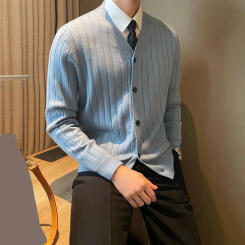 Men Fall Winter Cardigan Sweater Single-breasted Knitted Thick Warm Sweater Coat Elastic Long Sleeve Windproof Casual Sweater