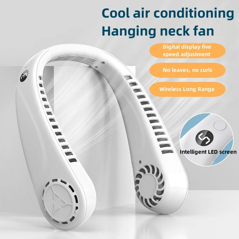 Description Picture 5 of item1PC Fan Long Endurance New Mini Neck Portable No Bladeless Hanging Neck Rechargeable Air Cooler 5 Speed Mini Summer Sport Fan