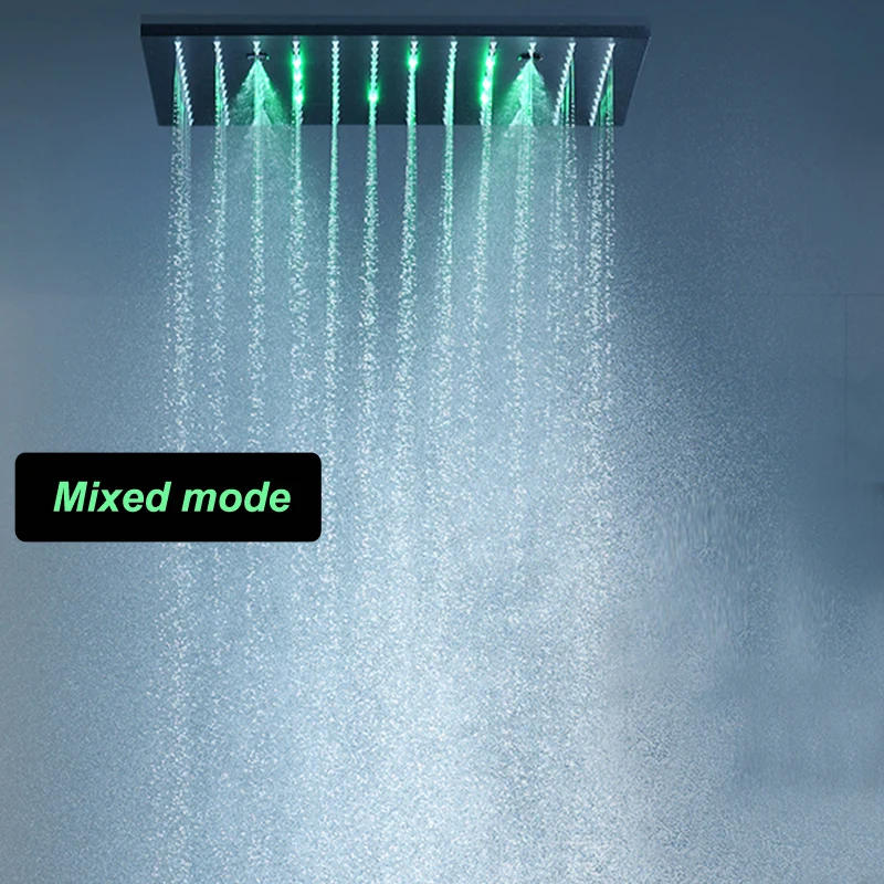 Description Picture 5 of itemhm High Quality Black Shower Set 20 Inches Rainfall Spray LED Showerhead Panel Side Jets Thermostatic Valve Mixer Faucets System