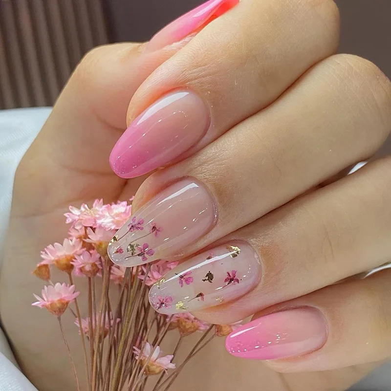 Description Picture 6 of item24Pcs Finished False Nails Detachable Long Almond Fake Fingernails French Pink Wave Line Designs Press on Nails Manicure Tips