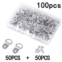 100Pcs Oil Painting Mirror Picture Frame Hanger, Round D Ring Buckle, Photo Wall Hook With Screws