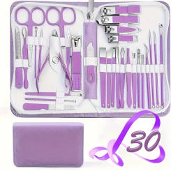30Pcs Nail Clipper Set Purple Set Manicure Set Anti Splash Fingernail Cutter Stainless Steel Nail Scissor Cuticle Tools