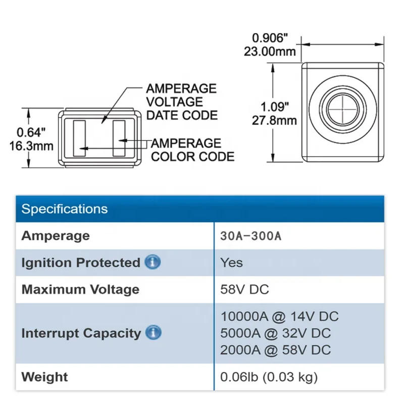 Description Picture 3 of item(1PCS)Battery Terminal Series Fuse 125A 200A 250A Rated Battery Fuse Compatible with Boat Truck RV for Terminal Fuse Box CBBF-MB