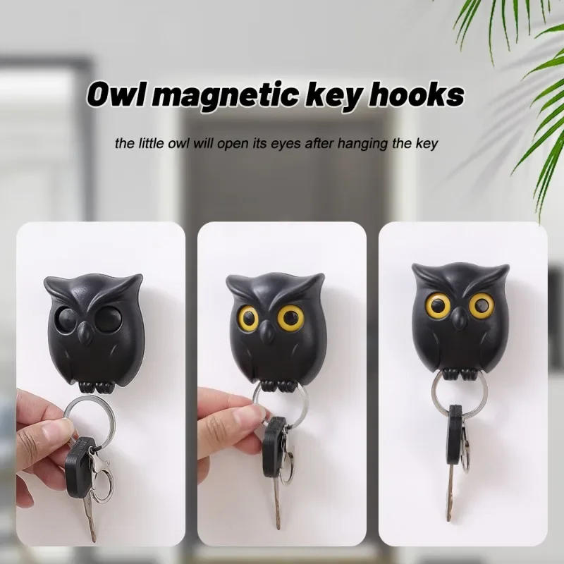 Description Picture 5 of item1/2PCS Magnetic Owl Key Holders Self Adhesive Magnets Hold Keychain Key Hanger Hooks Will Open Eyes Home Wall Decorative Hooks
