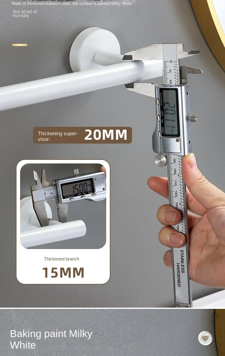 Description Picture 4 of itemWhite Gold Bathroom Accessories Set Stainless Steel Towel Rack Towel Ring Toilet Paper Holder Hook Bathroom Shelf Organizer Set