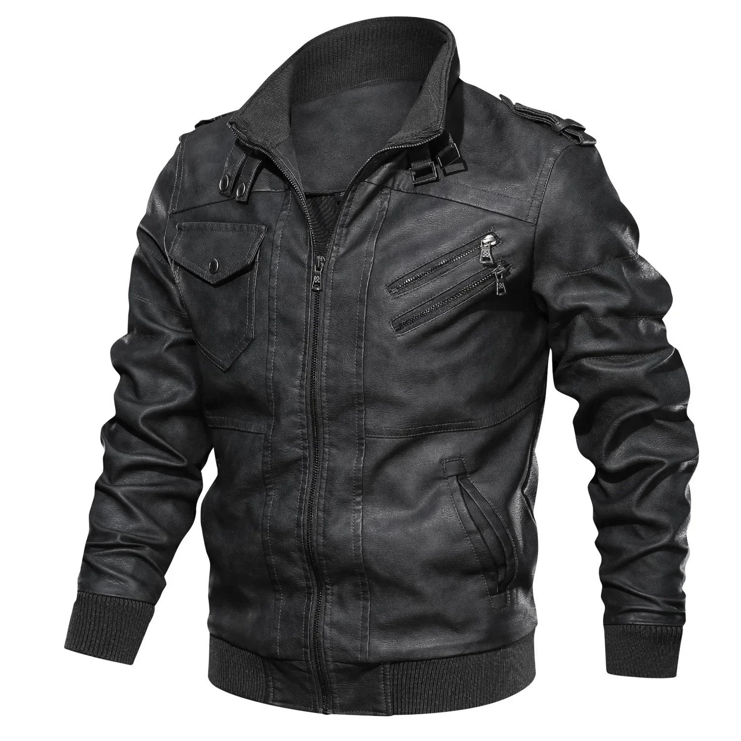 Description Picture 3 of item2023 Autumn and Winter Men's Detachable Hooded Knitted Hat PU Leather Coat Large Casual Motorcycle Leather Coat